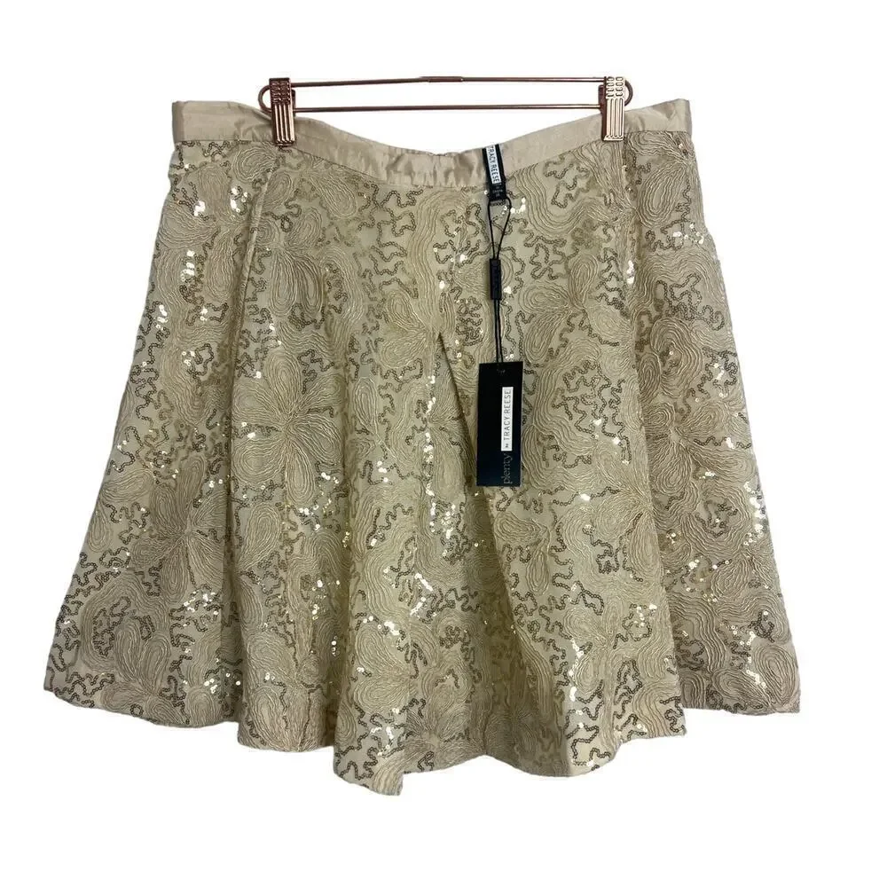 NWT Anthropologie Plenty by‎ Tracy Reese Sequin Overlap Mini Skirt in Gold SZ 14